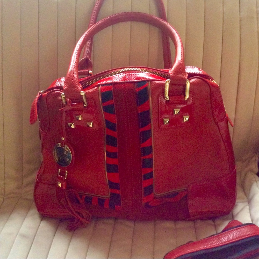 SHARIF red mixed leather shoulder bag